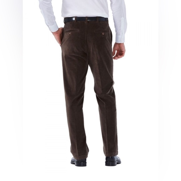 Haggar “Comfort Fit Waist” Oak Brown Flat Front Corduroy Pants 40W x 30L - Picture 2 of 10